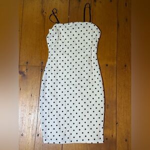Elegant White and Black Polka Dot Dress Size XS